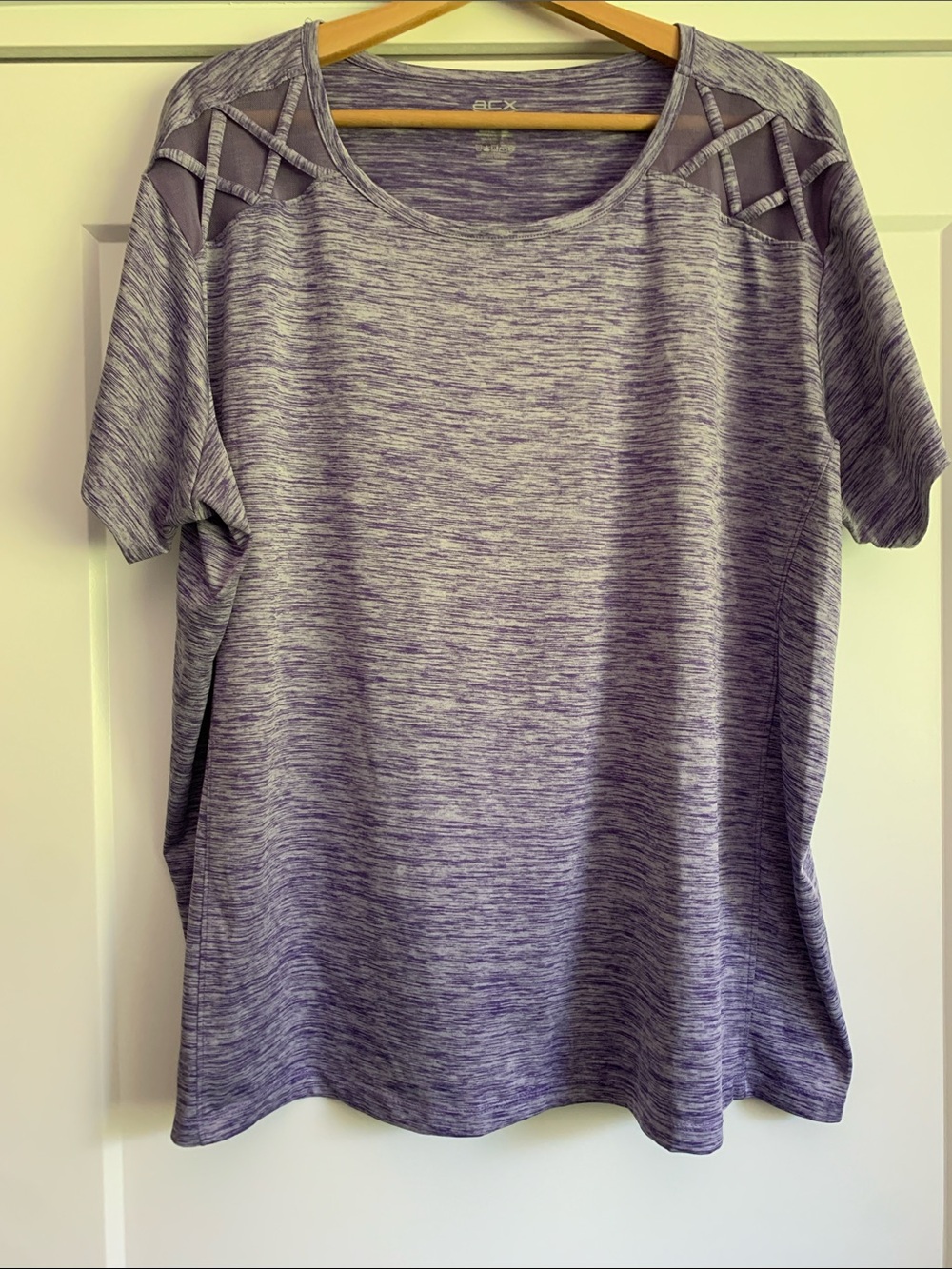 ACX Heathered Lavender Short Sleeve Cutout Shoulder Athletic Shirt 2X Plus